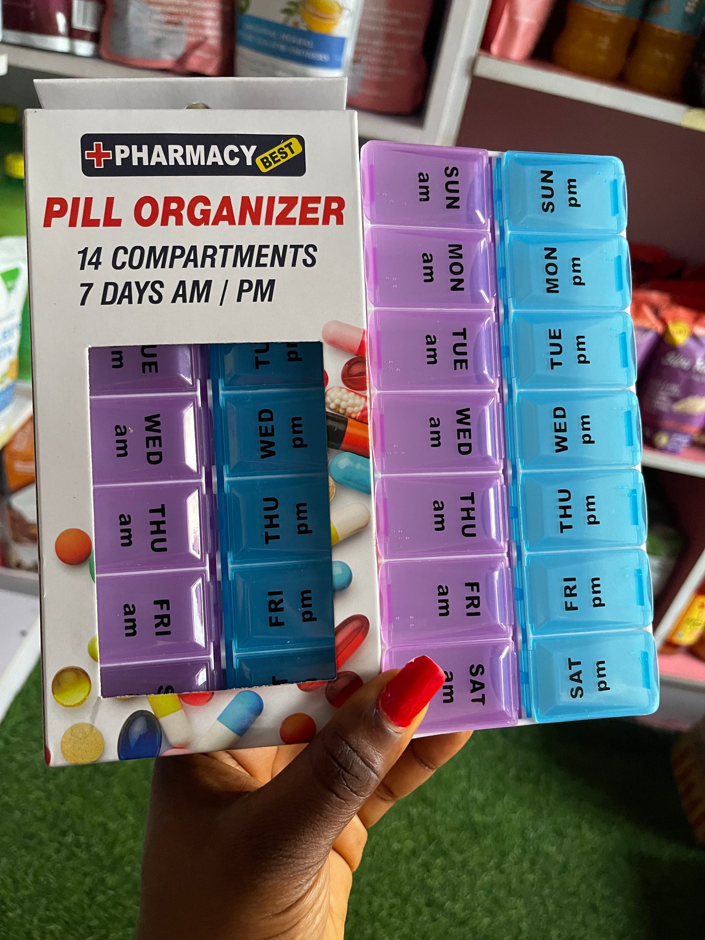 PILLS & supplements organizer| 14 compartments | 7DAYS am and pm