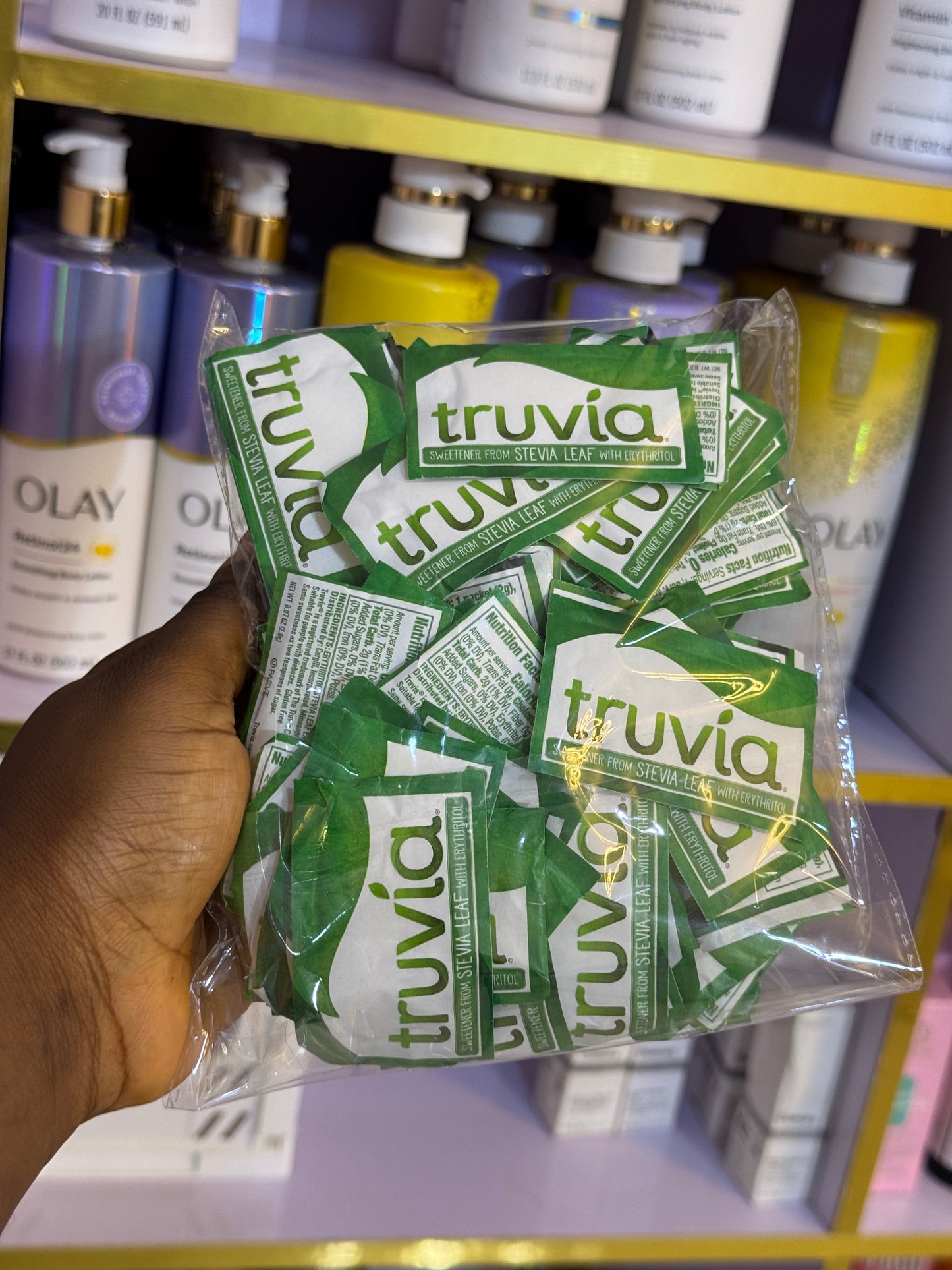 Truvia plant based calorie free sweetener by 100sachets. Date: Dec 2028